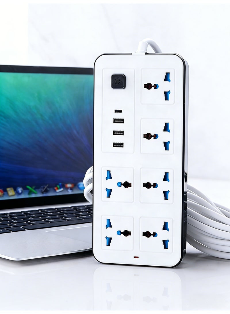 5M تمديد الحبل حامي قطاع الطاقة مع 6 منافذ ، 3 منافذ USB-A ، 1 منفذ USB-C ، قابس مسطح ، قابل للتركيب على الحائط ، مكتب USB محطة شحن ، مثالية لجميع الأجهزة الإلكترونية - Image 1